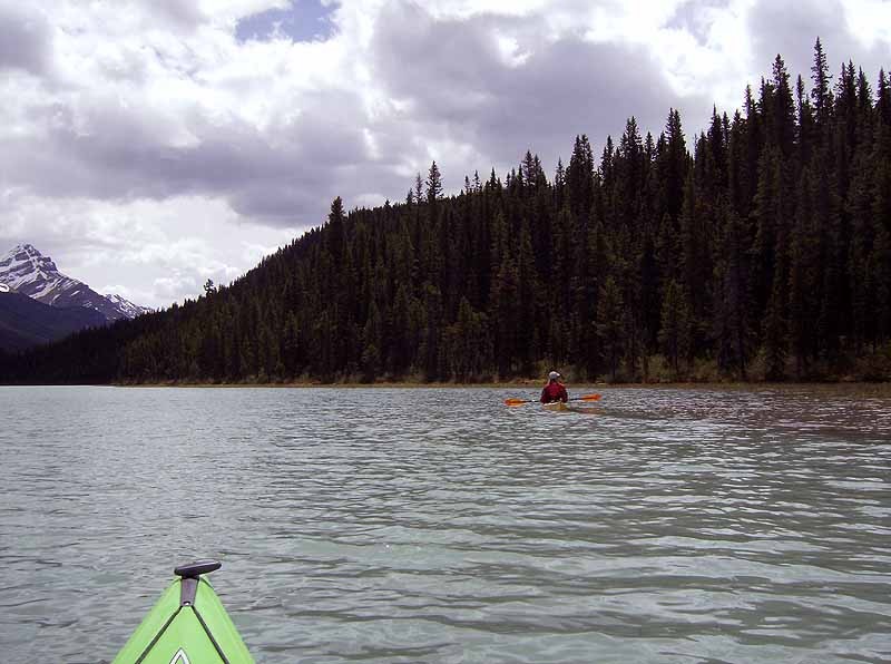 Waterfowl Lakes Campground or hwy 97 rest stop on side of lake