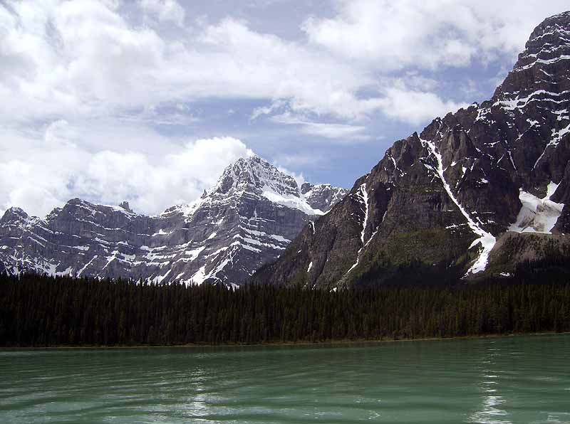 Waterfowl Lakes Campground or hwy 97 rest stop on side of lake